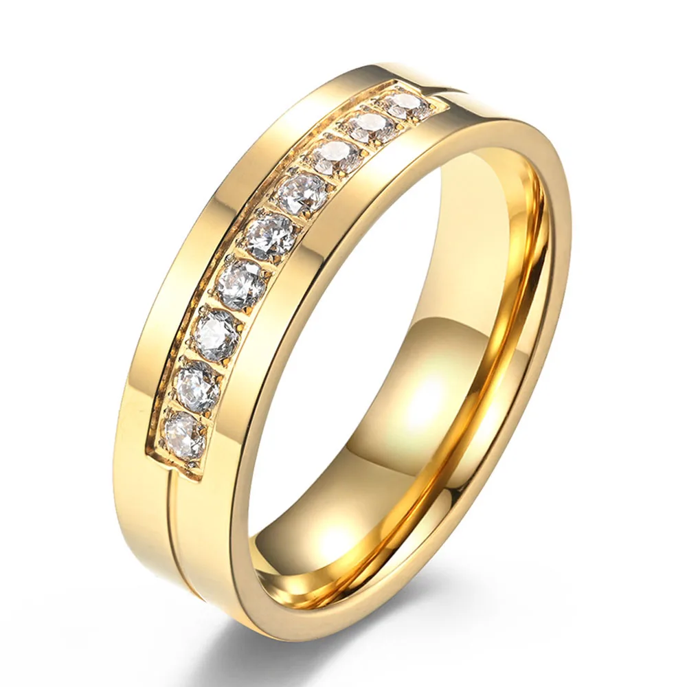 Stainless Steel Set Drill Wedding Couple Rings for Women Men Lover Anniversary Jewelry Gifts 3