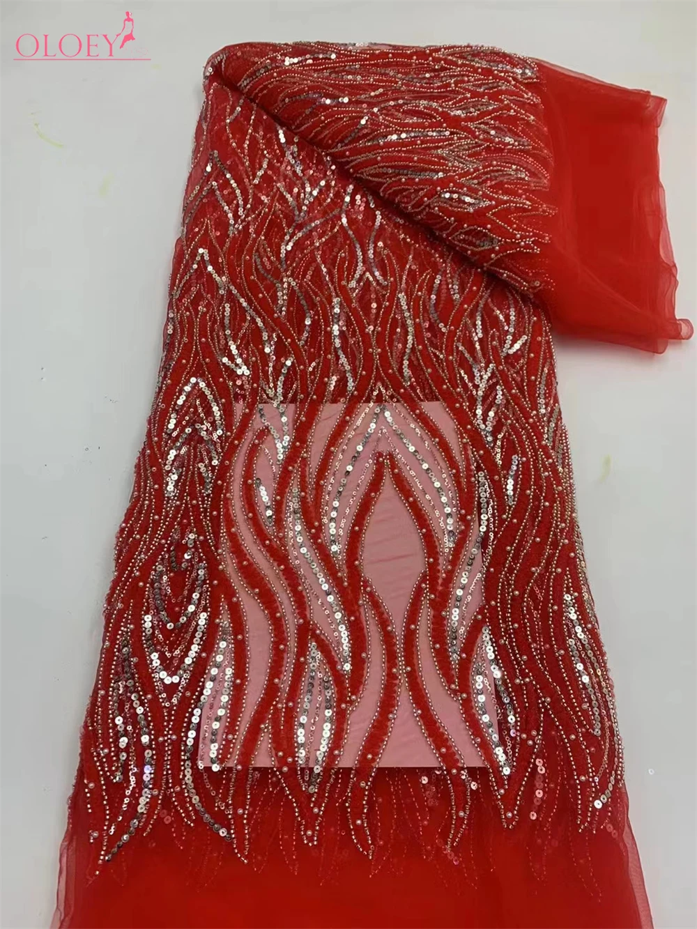 

Fashion Elegant French Embroidery Beaded Lace Fabric African Nigerian With Sequins Fabric For Wedding Dress