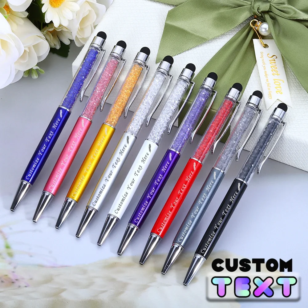 2 in 1 Touch Pens Color Crystal Ballpoint Pen Stylus Custom TEXT Writing Stationery Office School Pen Ball Point Pen Ink Black luxury metal ball point pen clip signature ballpoint pens for business writing office stationery customized logo name gift