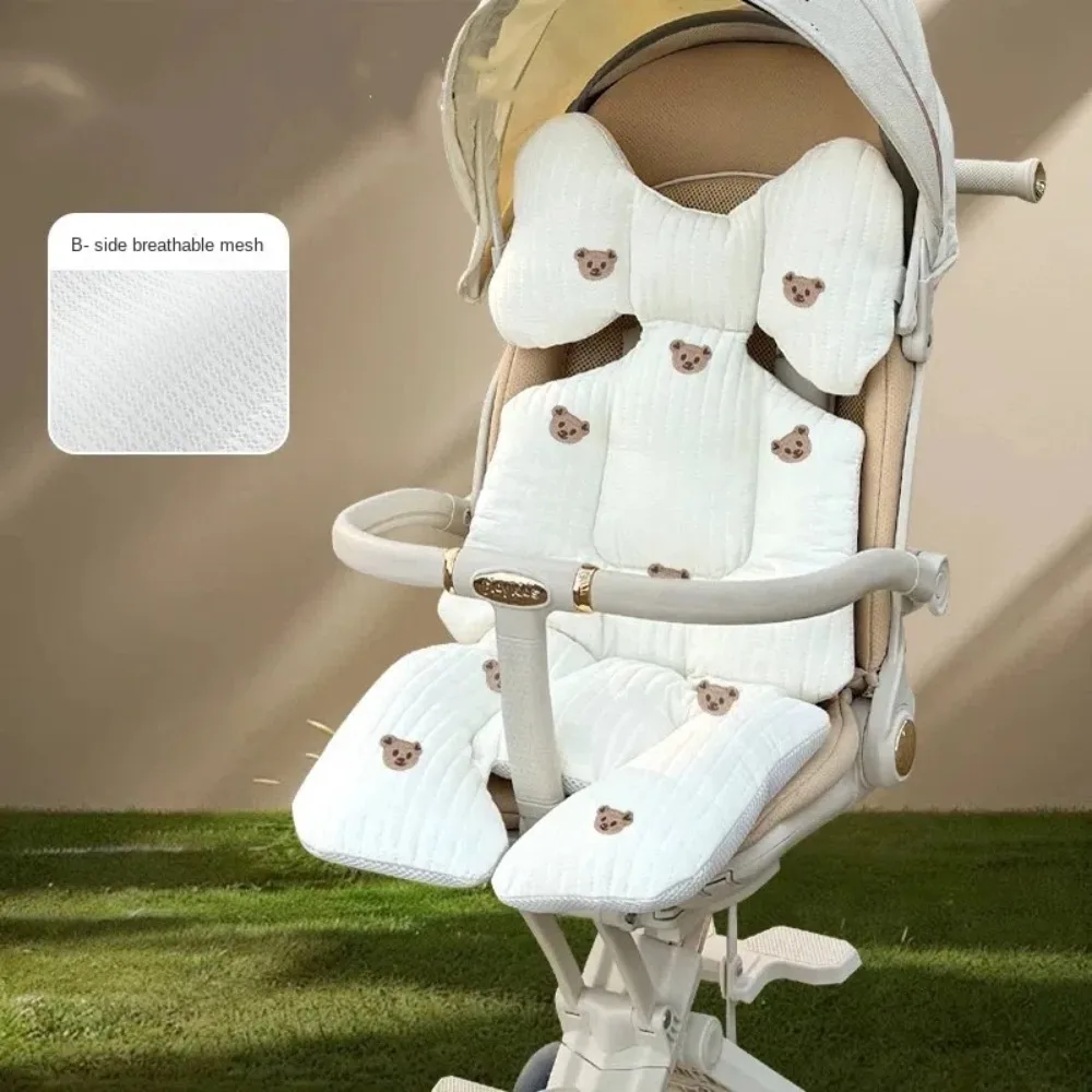 Comfort Soft Stroller Seat Cushion Cute Bear Embroidery Baby Pram Cushion Skin-friendly Infant Seat Liner Pad