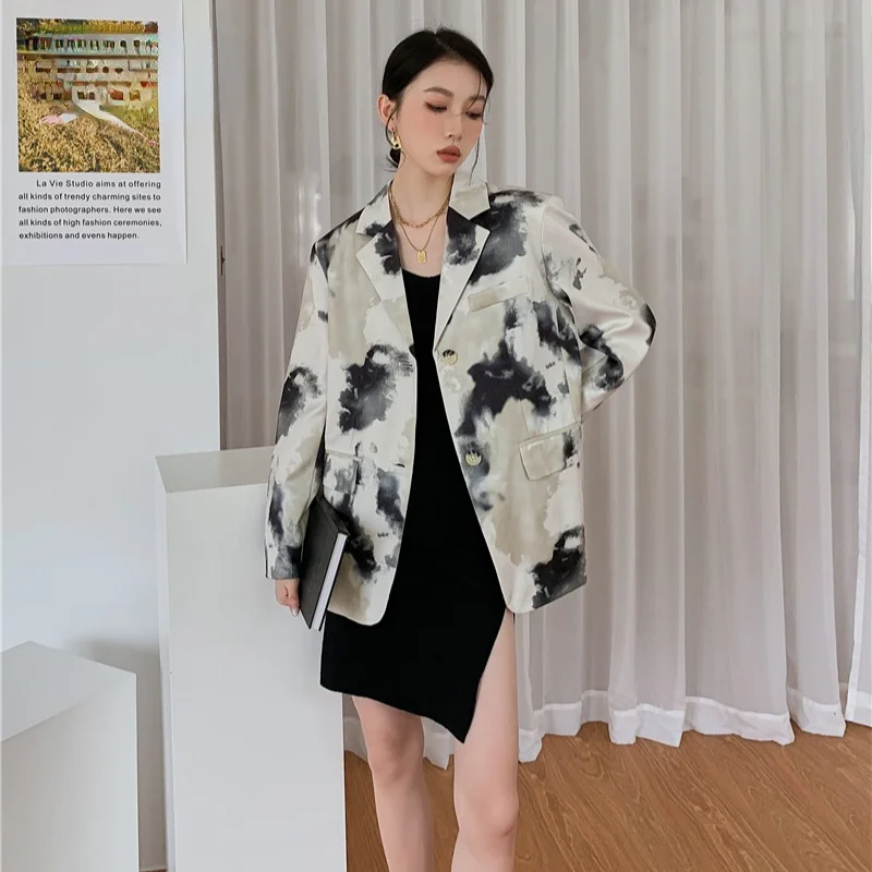 

ZCSMLL Tie Dye Designer Blazer For Women Elegant Stylish 2022 High Fashion Coat And Suit Jacket Cool Blazer Fall Clothes