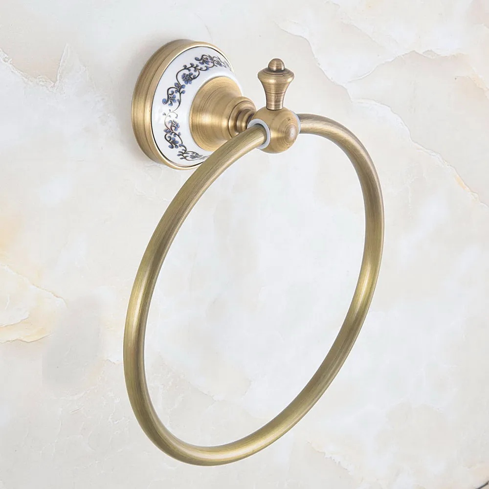 Antique Brass Towel Rings Towel Holder Round Wall-Mounted Rack Bathroom Accessories Hardware Lba775