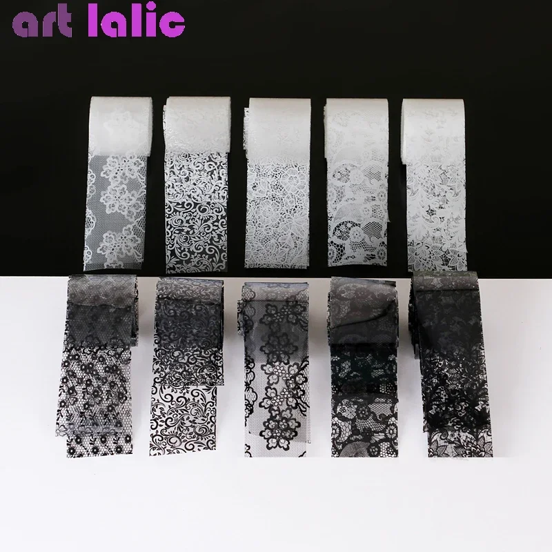 10 Rolls 2.5*60cm Lace Transfer Foil Nail Art Wraps DIY Manicure Tools