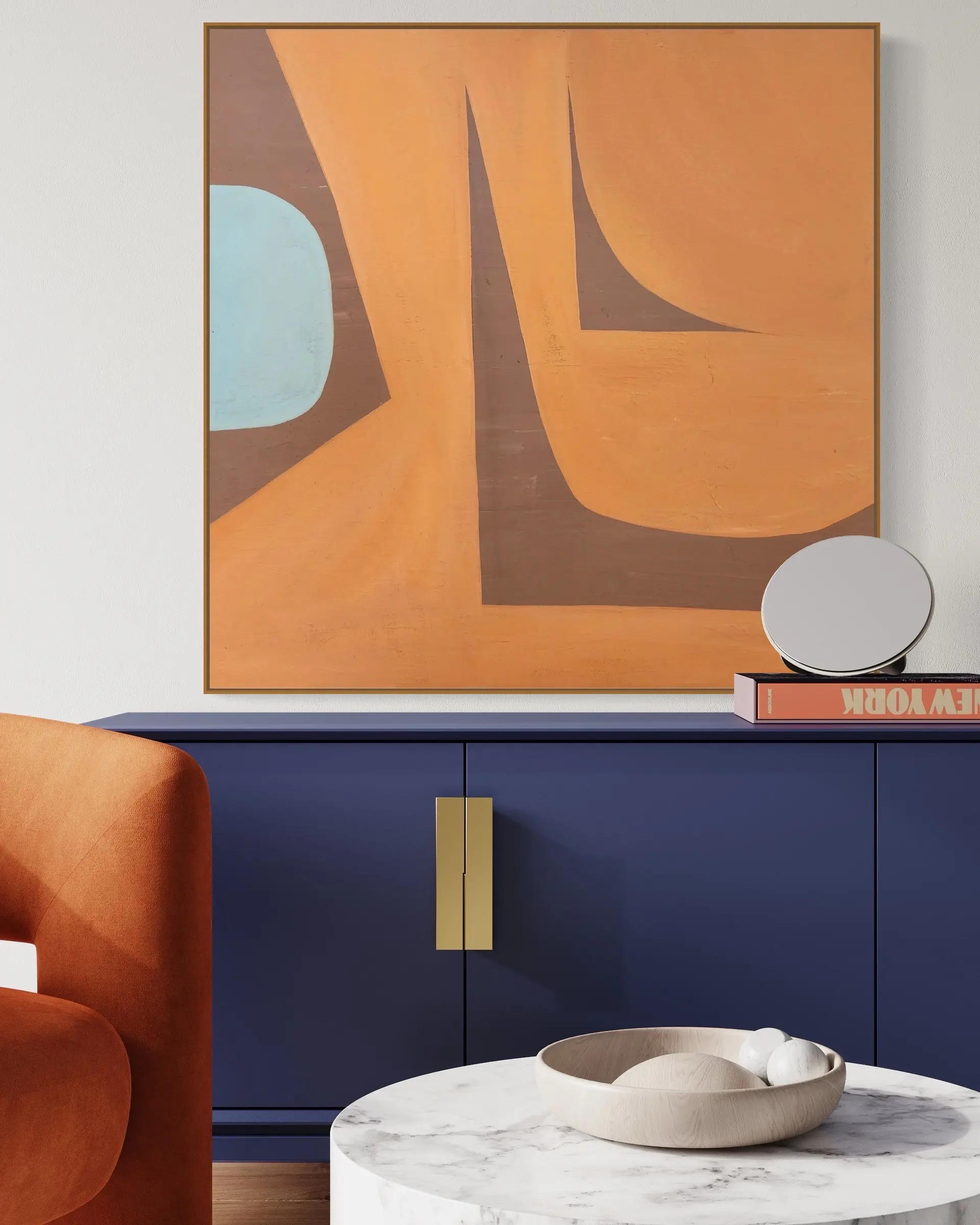 

Экстра большая Абстрактная живопись минималистская оранжевая живопись Средний век современное искусство фотография бирюза холст