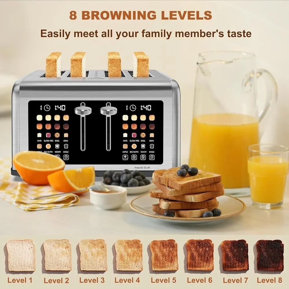 Stainless Steel 4-Slice Touch Screen Toaster with Dual Controls 5