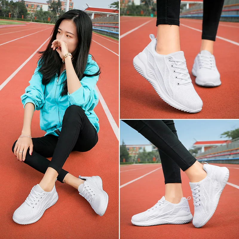 Luxury Brand Womens Running Sneakers All White Female Runner Jogging Shoes Breathable Mesh Lady Athletic Fitness Shoes