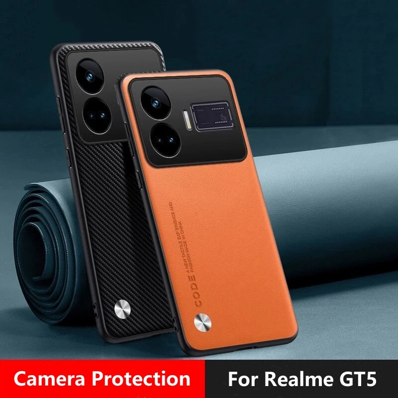 

For Realme GT 5 Case Luxury Leather Phone Back Cover For Realme GT 5 5G Coque Silicone Camera Protection Capa Shockproof Bumper