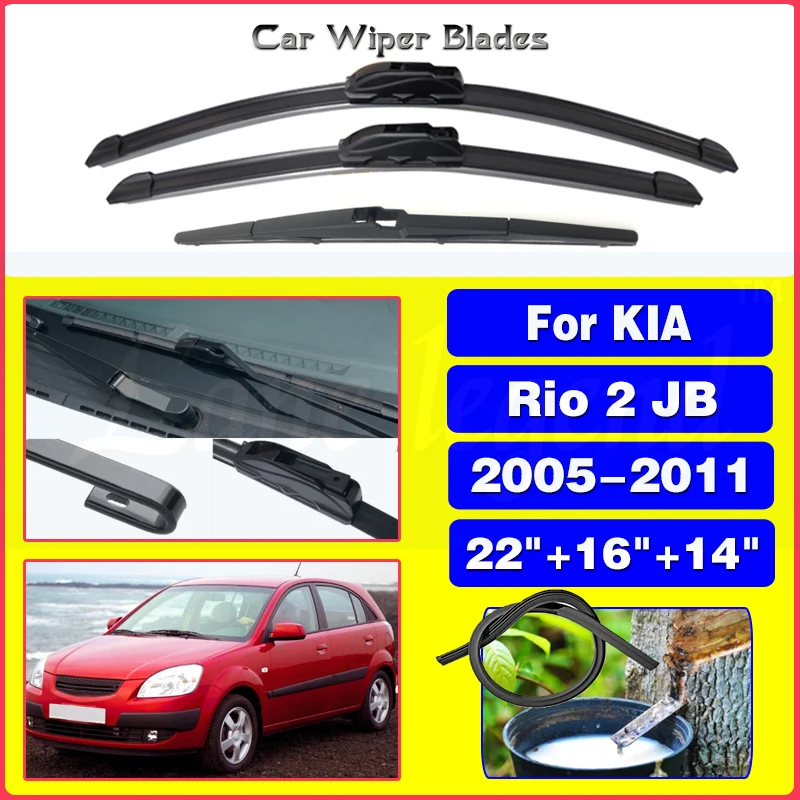 

3PCS For KIA Rio 2 JB 2005-2011 22"+16"+14" Front Rear Wiper Blades Windshield Windscreen Window Cutter 2006 2007 2008 2009 2010