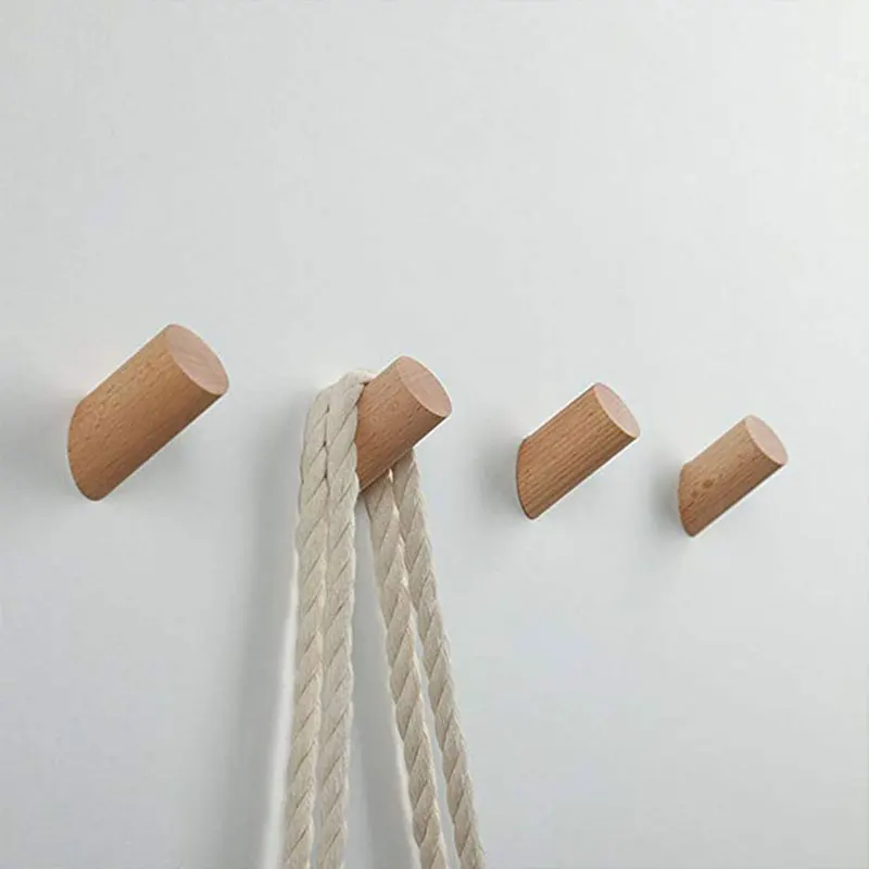 Wall Mounted Storage Rack Desk Hanger 4/2/1Pcs Wooden Hooks Wall Mounted Clothes Hooks