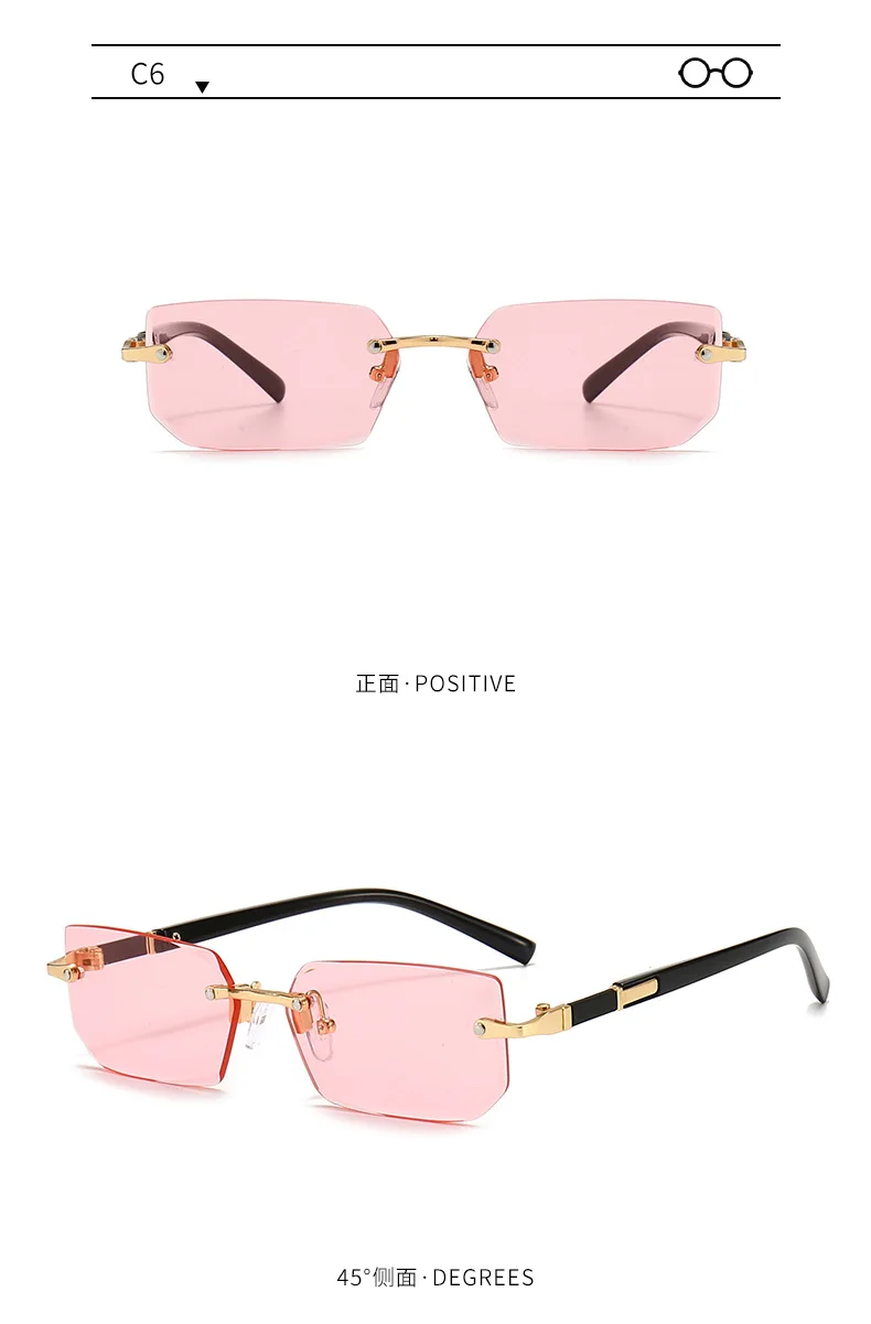 S7f958c7935c64423bbc166e6a5181696r Rimless Sunglasses Rectangle Fashion Popular Women Men Shades Small Square Sun Glasses For Female Male Summer Traveling Oculos