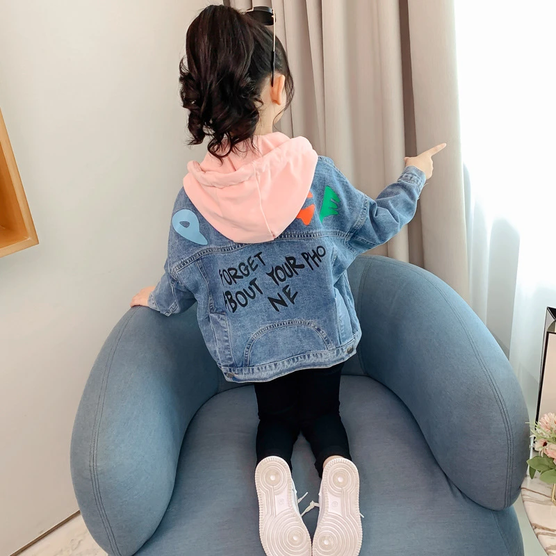 ice fishing coats Children's Clothes Girls Denim Jacket Fashion Style Hooded Tops Little Girls Spring and Autumn Tops Kids Jean Jackets for Girls denim jacket with fur