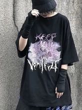 

QWEEK Gothic Graphic T Shirts Women Harajuku Dark Streetwear Korean Fashion Tshirt Tees Mall Goth Tops 2022 Summer Emo BF Kpop