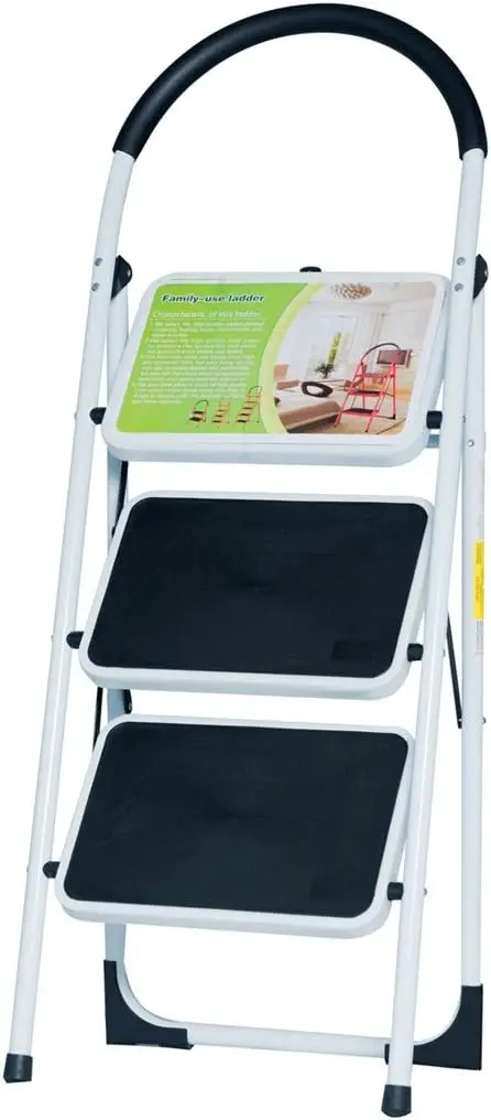 

Folding 3 Step Ladder Home Depot Steel, Lightweight 300 lb Capacity with Hand Grip Anti-Slip and Wide Pedal