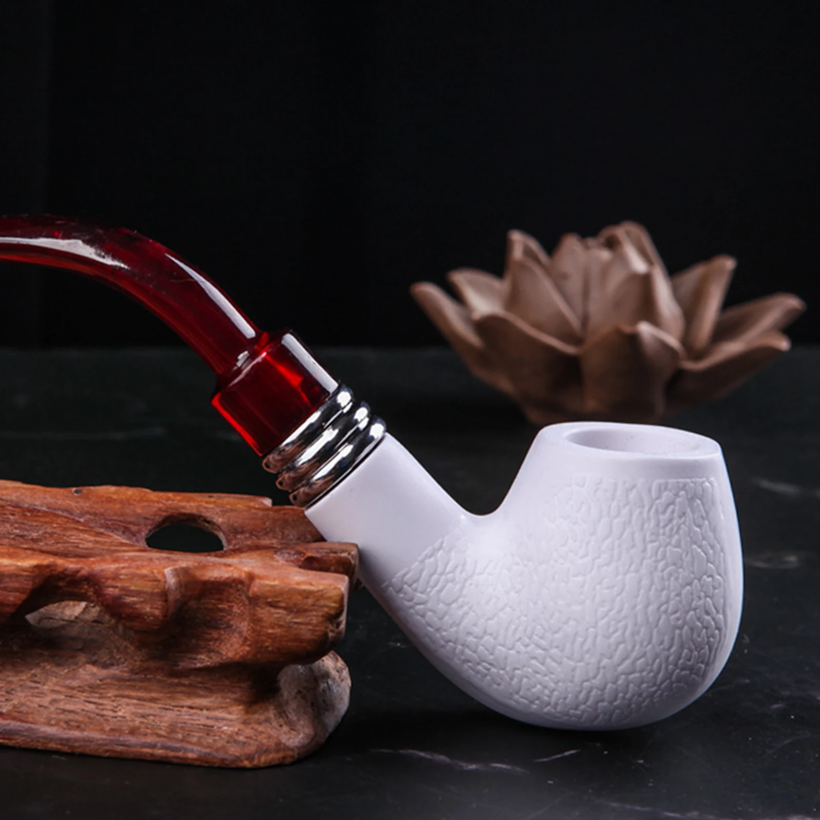Imitation Sea Bubble Resin Tobacco Pipe Curved Red Tail White Filter Tobacco Pipe Smoking Accessorie 1pc