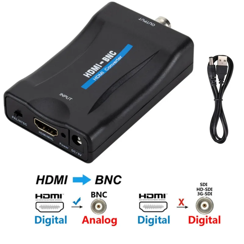 HDMI-compatible to BNC Adapter 1080P Composite Video Signal Converter Multimedia