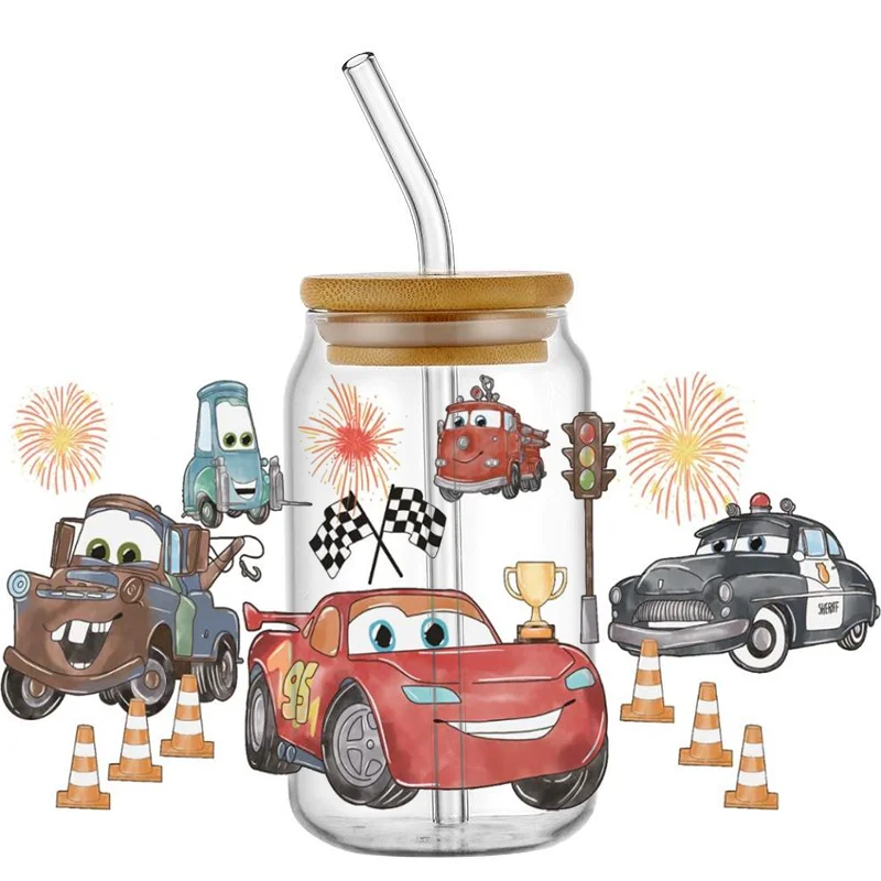 Miniso cartoon car 16oz DTF Sticker Cups UV Wrap Transfer Sticker Label DIY Selfadhesive Waterproof