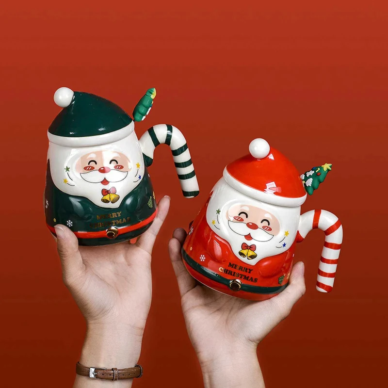 Christmas Tree Ceramic Mug Gift Set! Trendy Christmas Mug With Spoon, Unique Gift, Holiday Atmosphere Booster, New Year Surprise_voghion.com