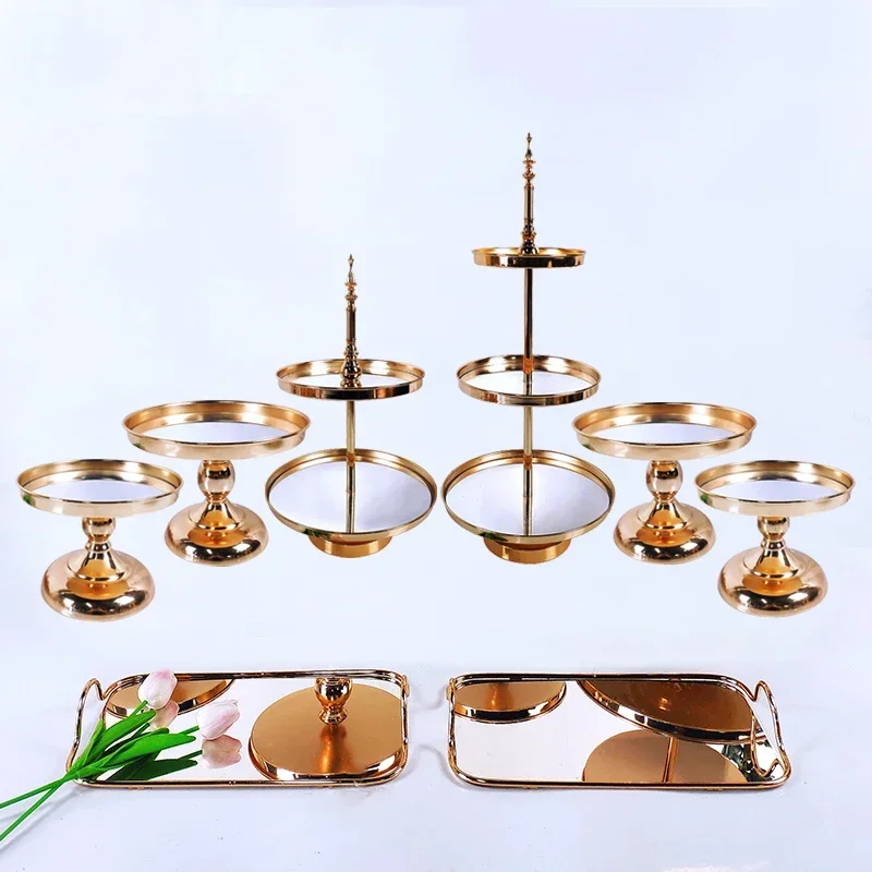 1 pcs 2 &3 tiers cupcake plate Mirror Decorative Cosmetics Storage Box Tray Wedding Home Decoration Rack