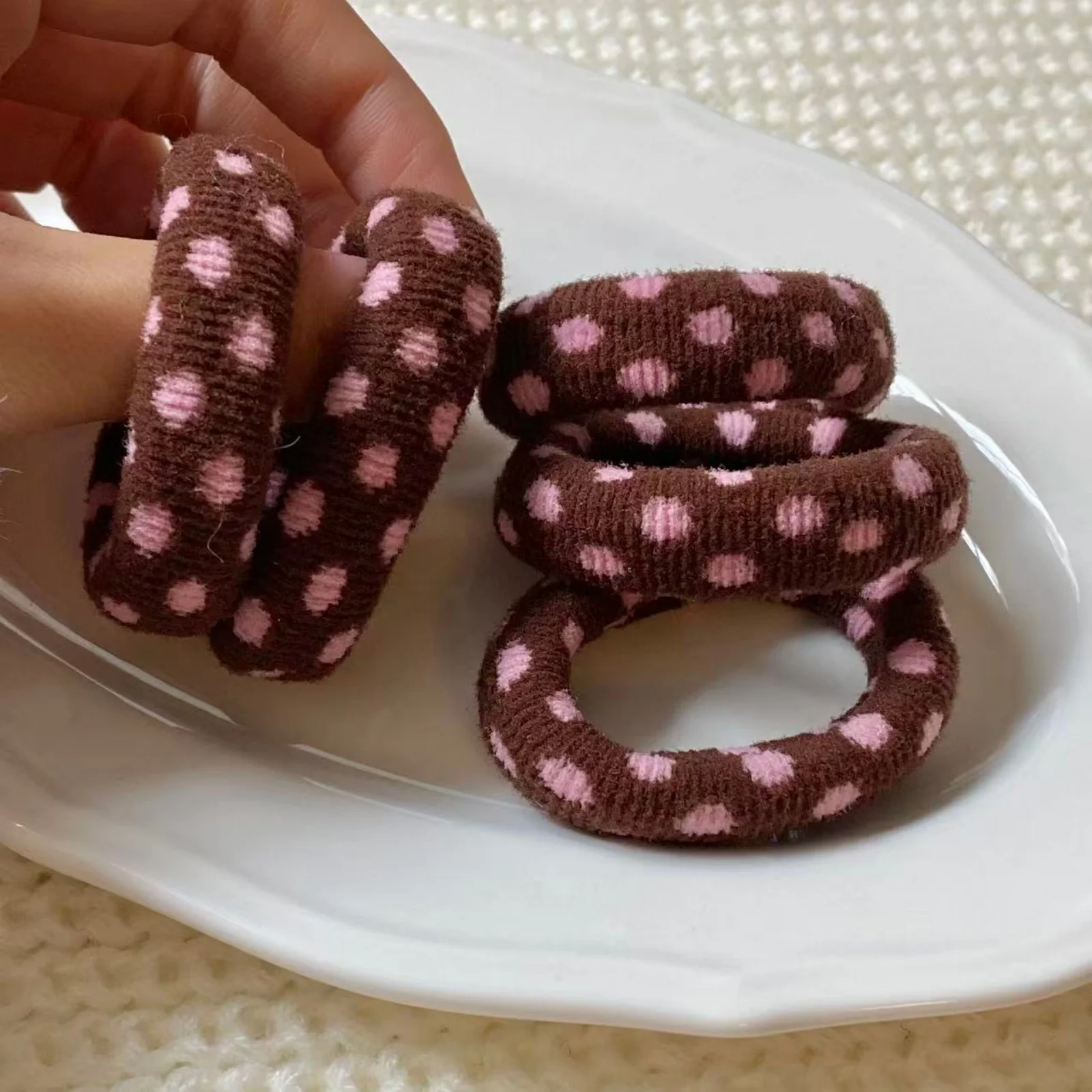 1PC Knitted Hair Ties For Women Autumn Winter Vintage Polka Dot & Animal Print Elastic Hair Bands Fashion Hair Accessories