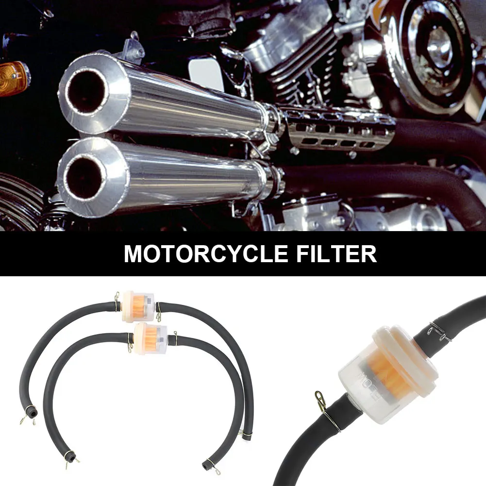 Détail du filtre à carburant universel pour moto 70cc-125cc posé sur fond blanc