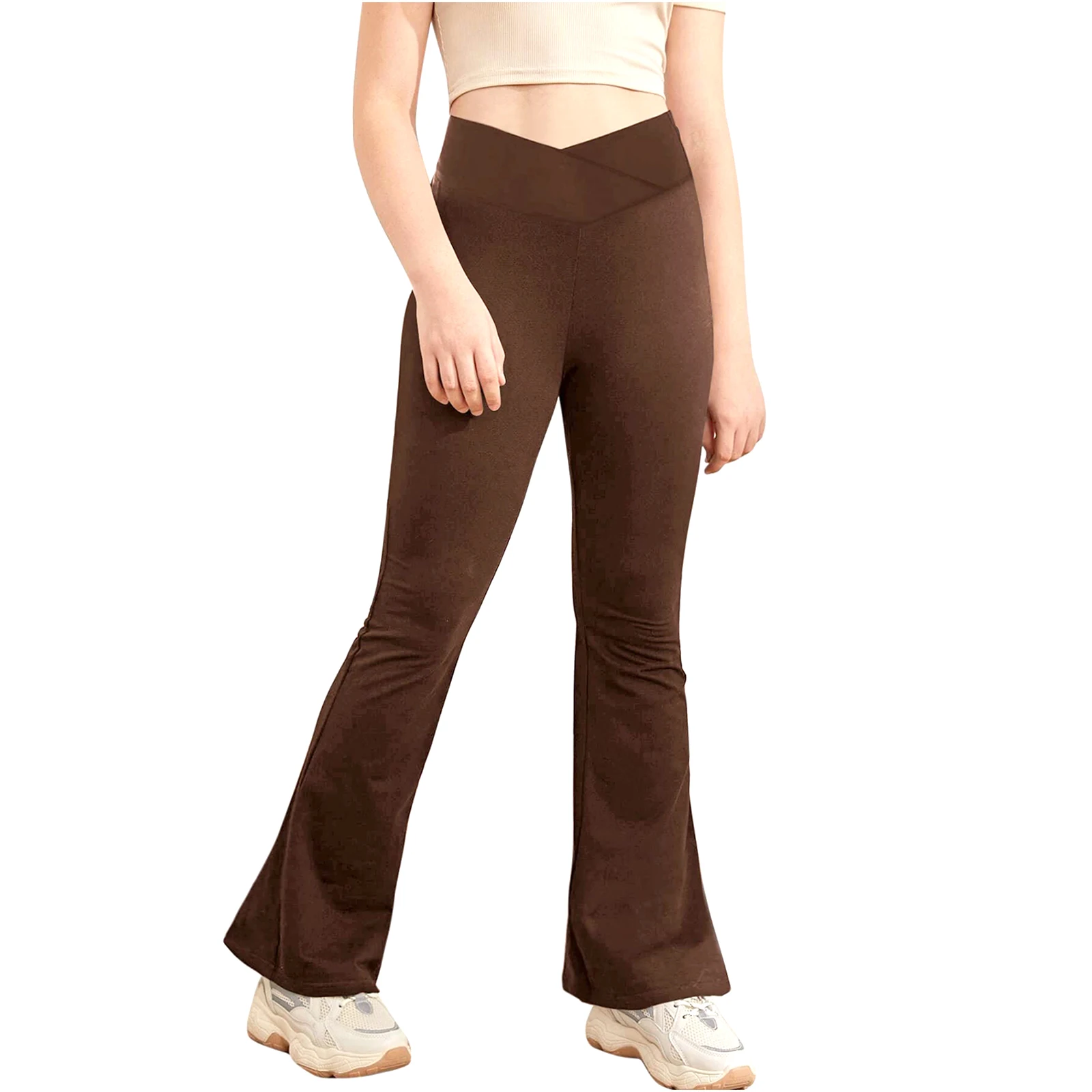 Women's Flare Leggings Solid Color V-shaped High-waisted