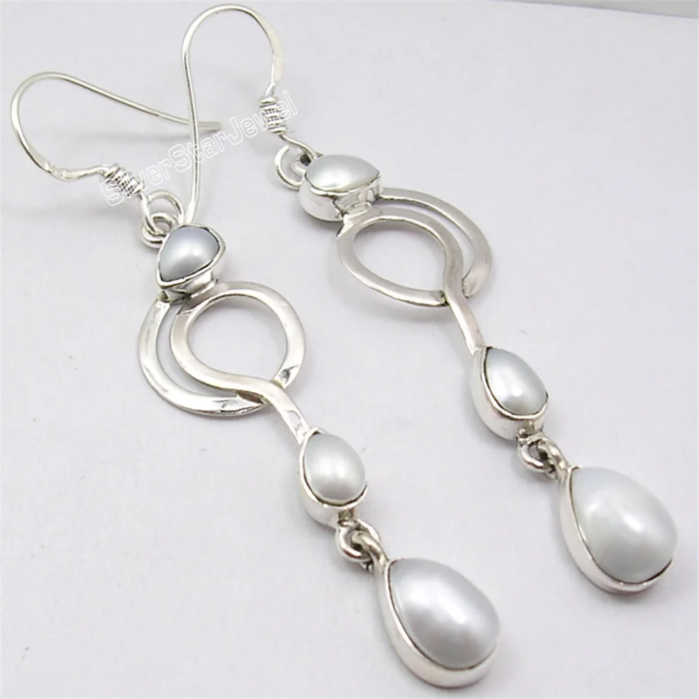 Many Color Ethnic Semi-precious Stone Dangle Earring 2.4 Inch