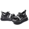 Black Punk Style Metal Decorate Height Increas Ankle Boots Glossy Thick Sole All-Match Casual Shoes Round Toe 7CM Heel Boots 3