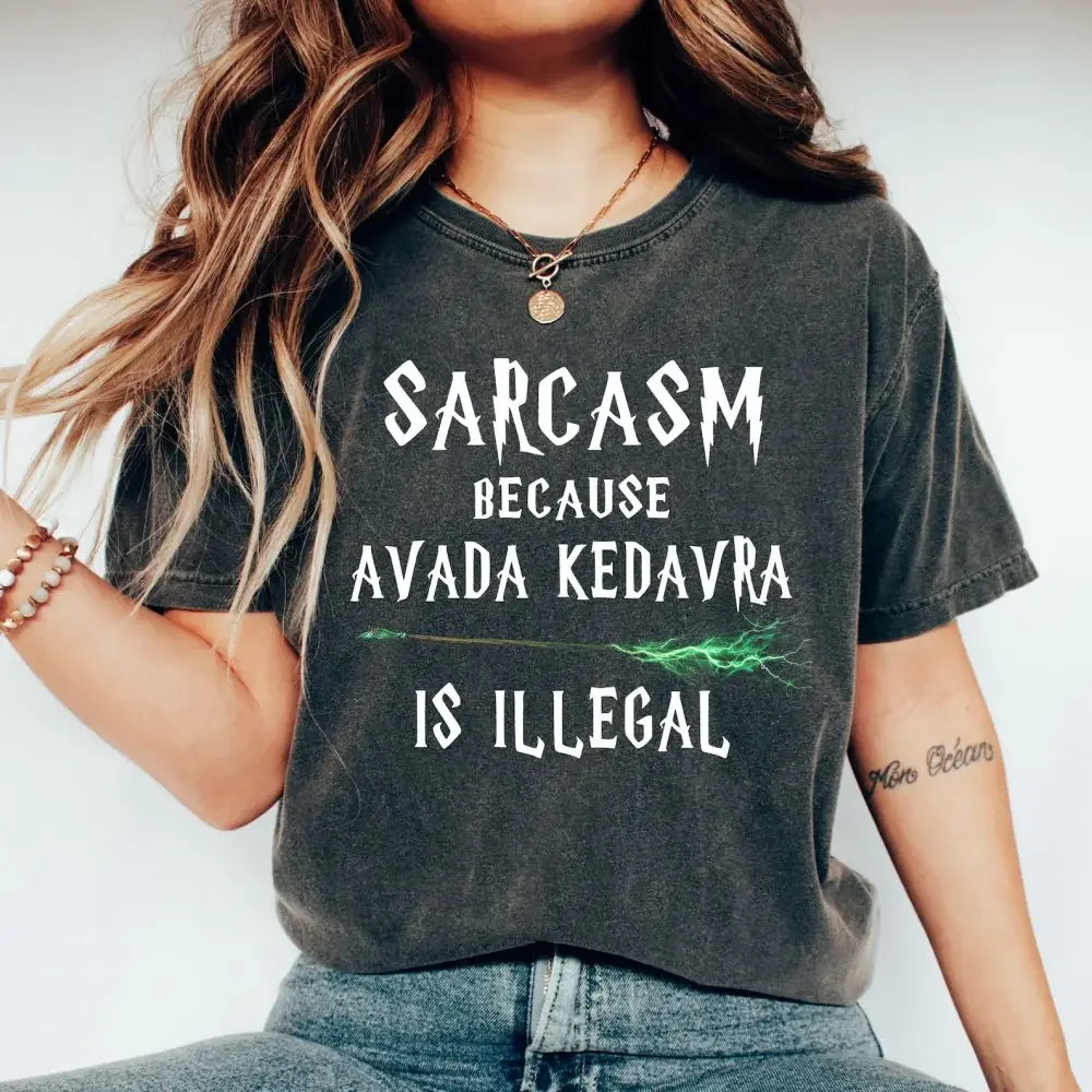 Retro Magic Wand Shirt Sarcasm Because Avada Kedavra Is Illegal Shirt Unisex School Tee Cotton Shirt Fantasy Apparel Y2K Top 3