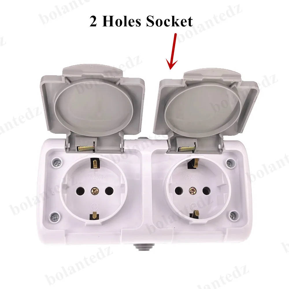 Waterproof Surface-Mount Dual Germany Schuko Socket with Earthing, IP54 Rated