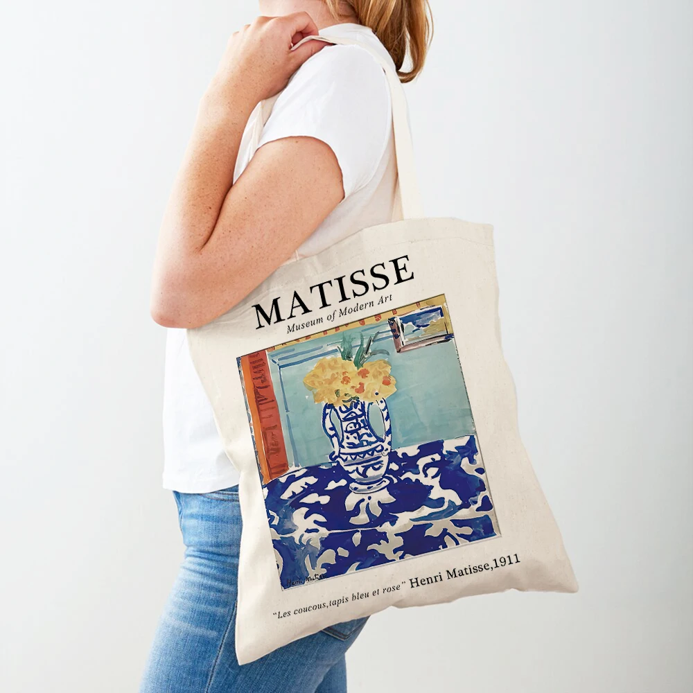 

Matisse Vase Fruit Plants Retro Women Shopping Bags Double Sided Print Eco Casual Canvas Shoulder Handbag Vintage Shopper Bag