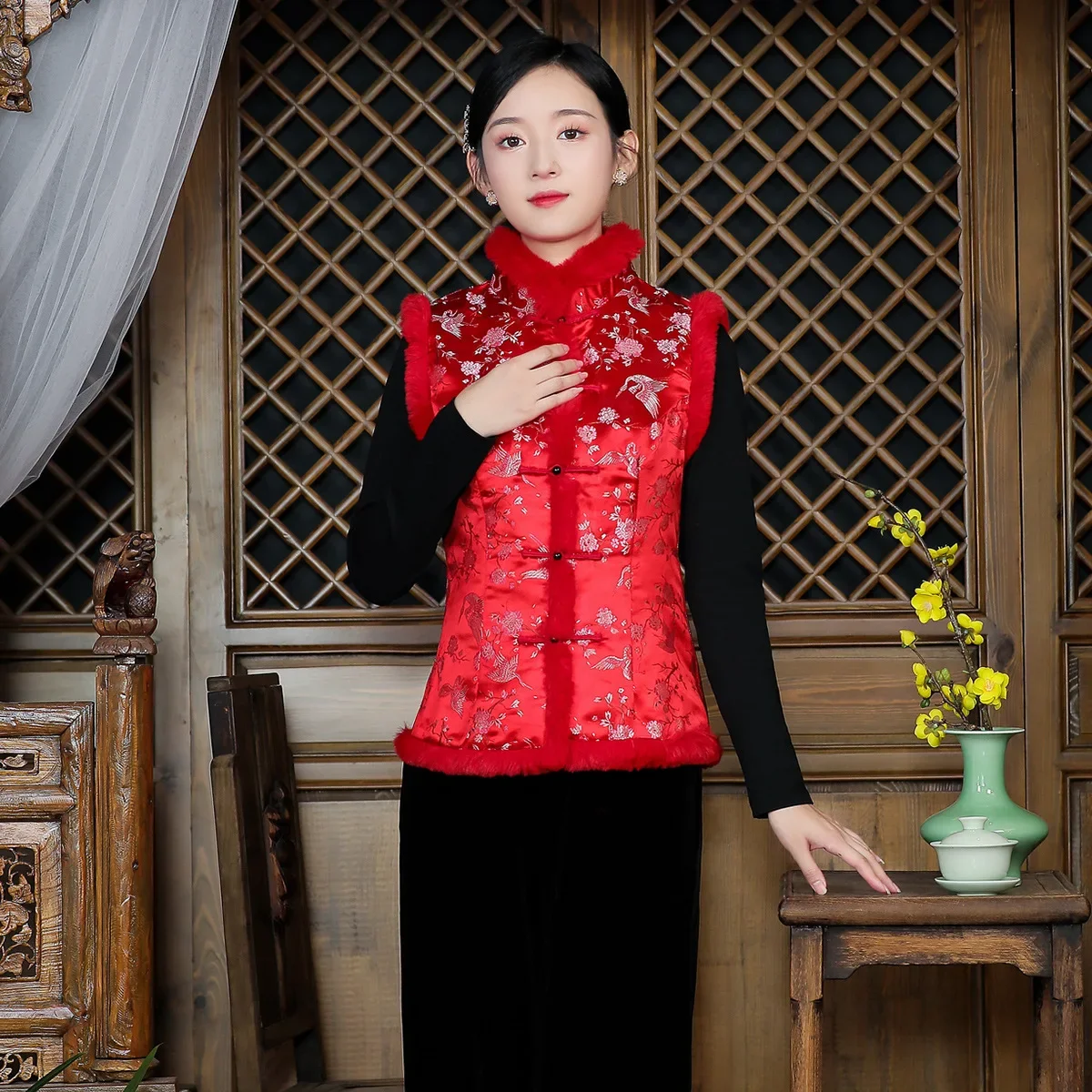 Women Chinese Tang Suit Retro Cotton Vest women cheongsam waistcoat