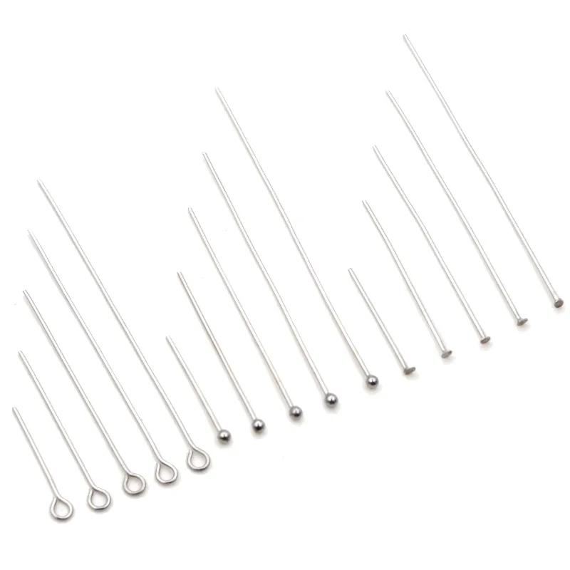 100 stücke Edelstahl auge Flach kopfs tifte Nadeln Masse 20 25 30 35 40 50 70mm Kugel perlen kopfs tifte Stecker für die Schmuck herstellung
