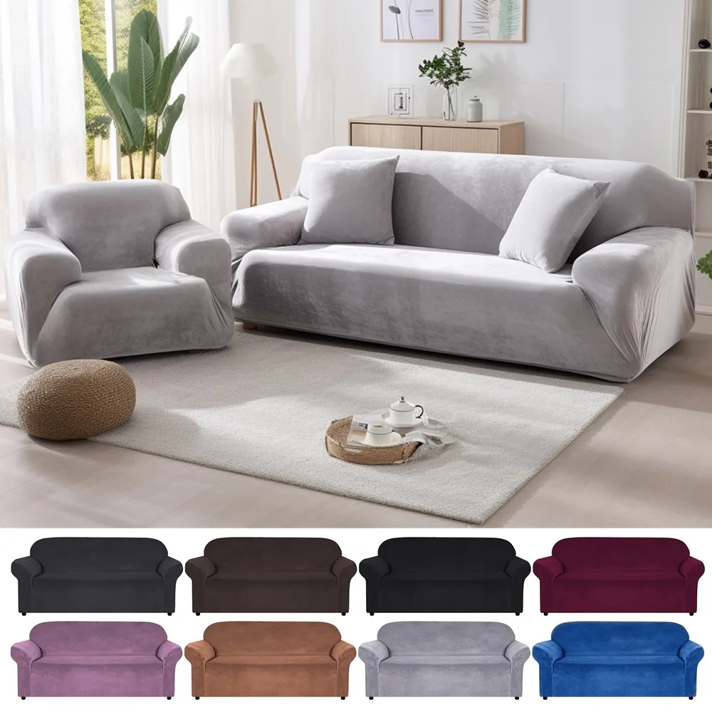 Fundas de sofá de terciopelo elástico para 1/2/3/4 fundas de sofá protectores de muebles suaves con parte inferior elástica antideslizante
