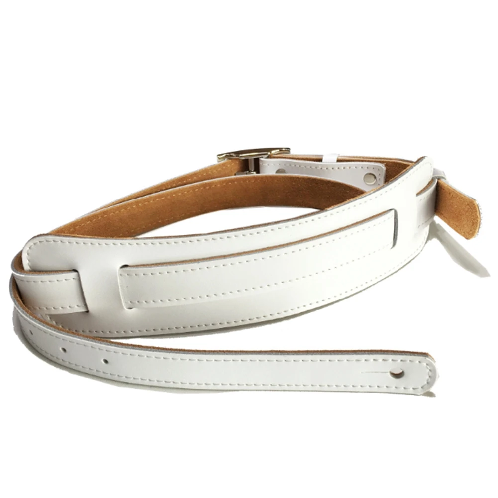 

Durable Leather and Metal Buckle Electric Guitar Strap Belt Shoulder Pad Adjustable Vintage Guitar Straps-White Color