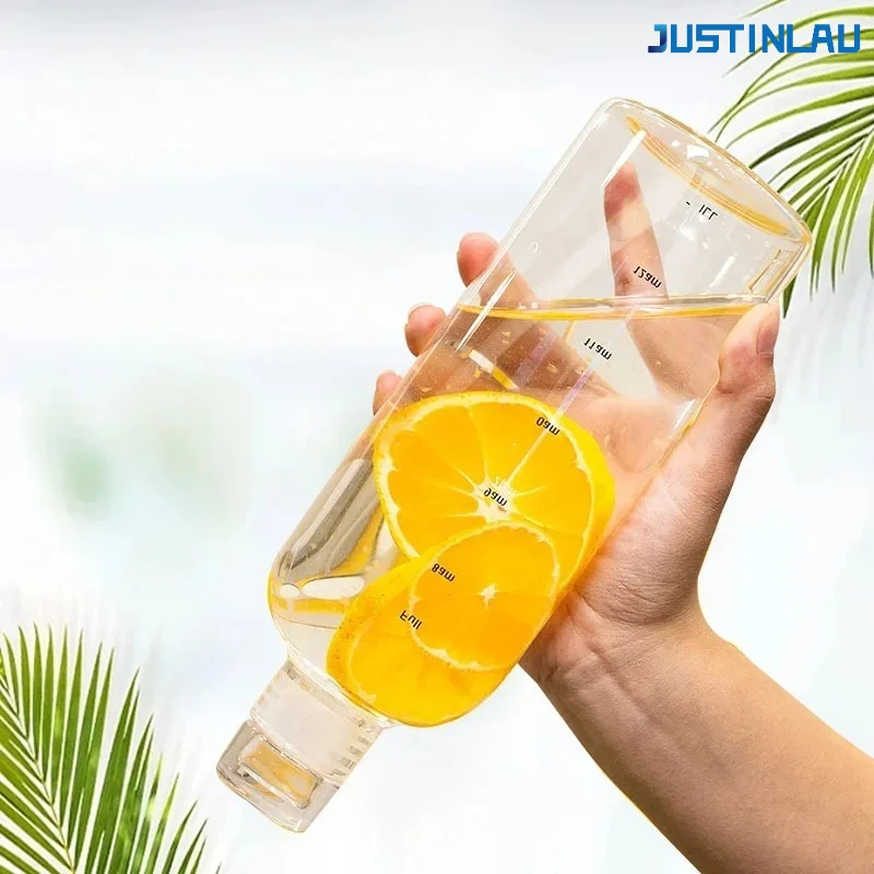 300-1000ml transparent glass bottle borosilicate glass Portable office water cup Drinking time scale prompt Travel essentials