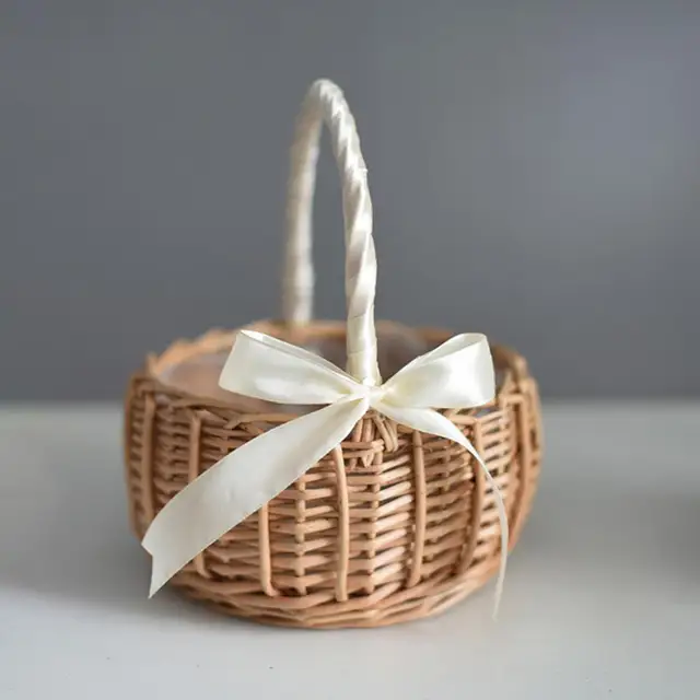 Szőtt Kosarak Fogantyúja Szövött Fonott Kosár Kézzel Készített Rattan Tároló Íj Retro Dekoratív Virágcserep