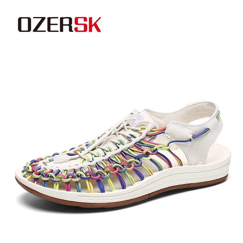 

OZERSK Summer Comfortable Men Textile Knitting Upper Eva Outsole Beach Water Shoes, Newest Fashionable Japanese Sandals Men