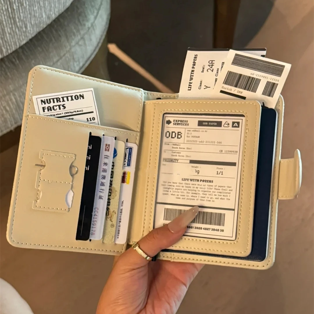 Fashion Milk White PU Leather Passport Holder Wallet with RFID Blocking Slim Travel Document Organizer for Women/Men