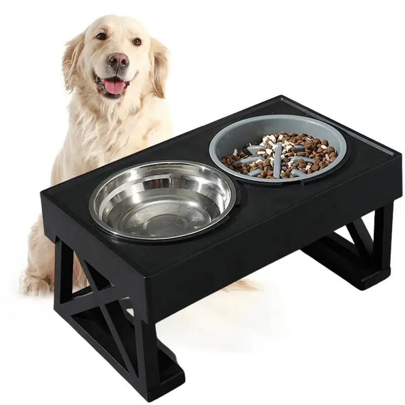 Elevated Dog Bowls 3 Adjustable Heights Raised Dog Food Water Bowl with  Slow Feeder Bowl Standing Dog Bowl for Medium Large Dogs