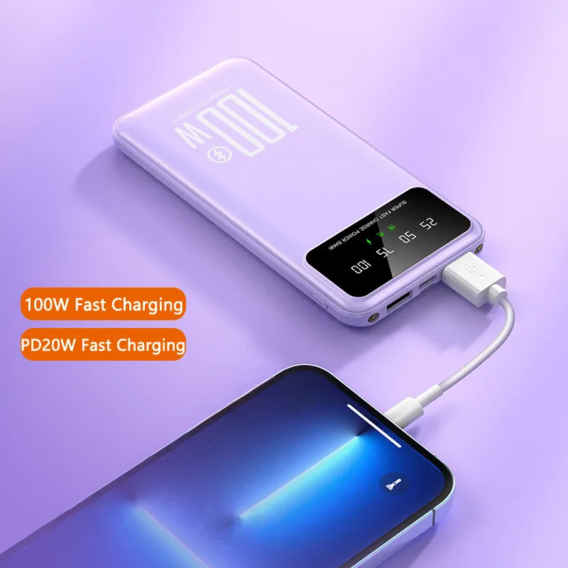 100W Super Fast Charging Power Bank 20000mAh Portable Charger External Battery Pack Powerbank for iPhone Xiaomi Huawei Samsung