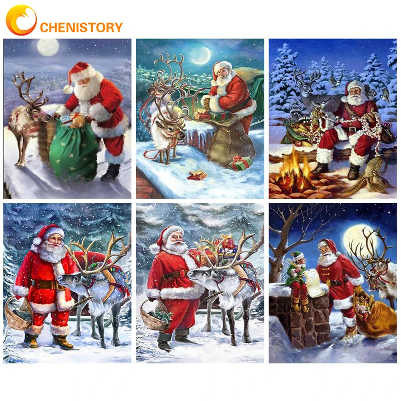 

CHENISTORY Christmas DIY Paint By Numbers Kits Oil Painting By Numbers Santa Claus On Canvas Figure Handpaint Coloring By Number