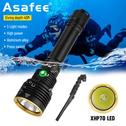 Asafee Diving Flashlight XHP70 LED Lamp Underwater Canister Waterproof Torch Dive Lantern SOS Light