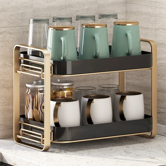 Light Luxury Cup Storage Rack Double Layer Tea Cup Tray Storage Coffee  Glass Mug Desktop Drain Storage Rack Organizer Kitchen - AliExpress