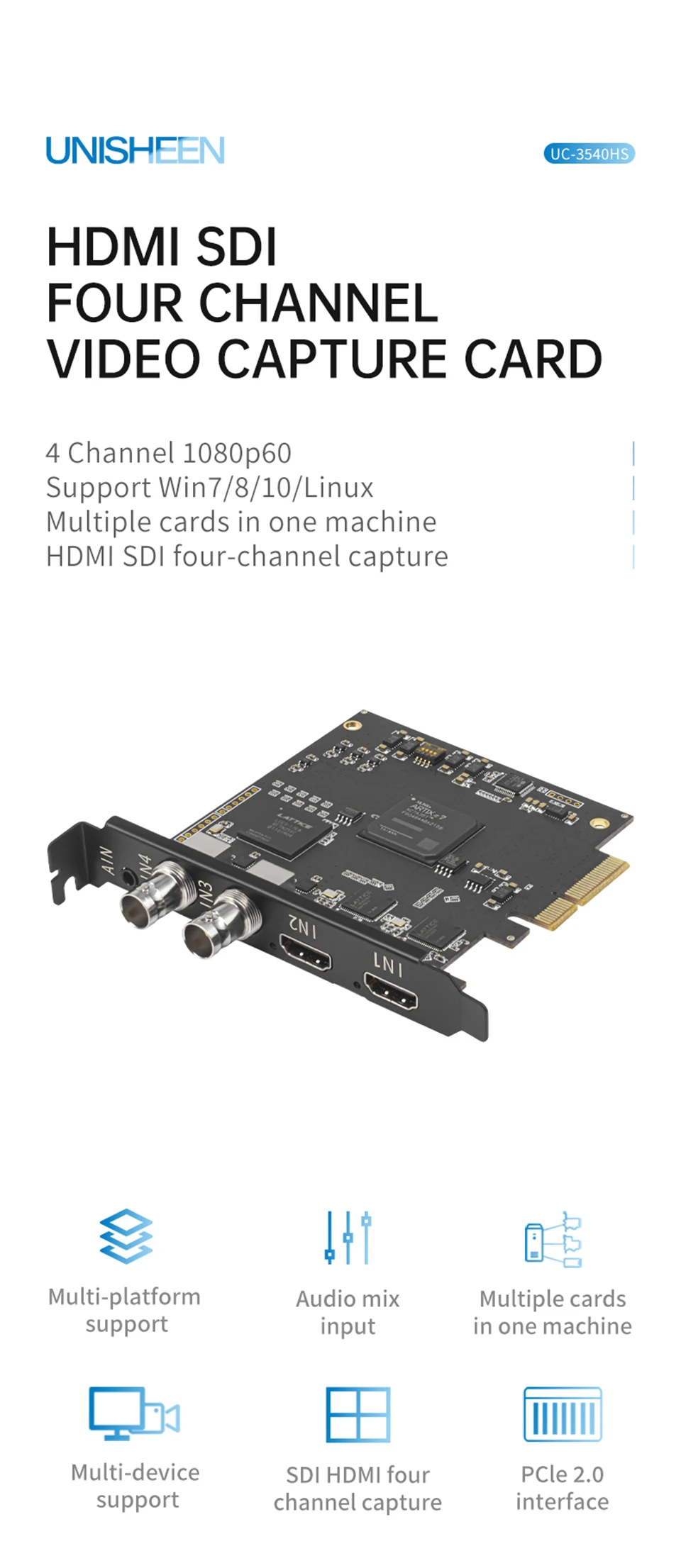 Zoom 1080p OBS Vmix Wirecast Streaming 4 Channel HDMI SDI Broadcast PCI Express