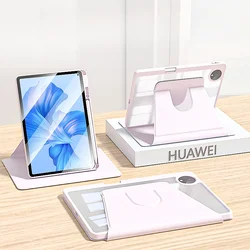360 - Degree Rotating Transparent Case with Pencil Holder for MatePad 12X (Pink)