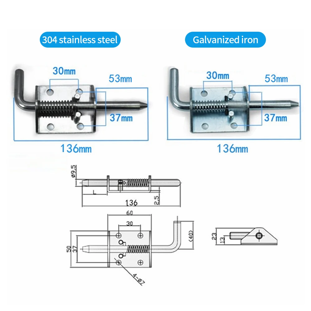 2pcs Garagentor Schloss Riegel Feder geladen Edelstahl Feder Schrauben  Verriegelungen Sicherheit Barrel Bolt Riegel Schrank Scharniere Hardware