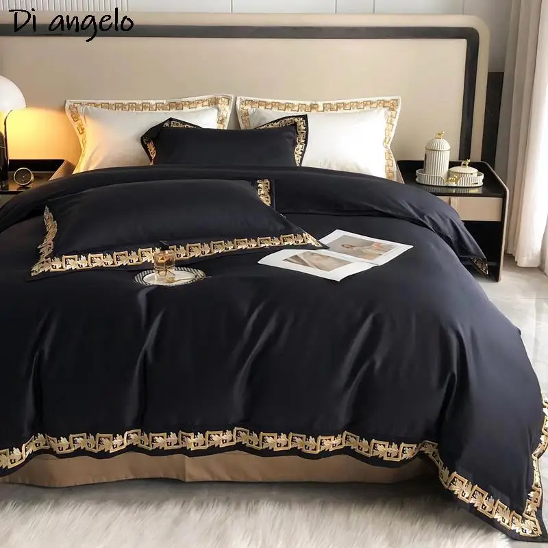 

1000TC Egyptian Cotton Bedding Set Luxury High End Embroidery Queen King Size Duvet Cover Bed Sheet Flat Sheet RU Europe 4PCS#/L