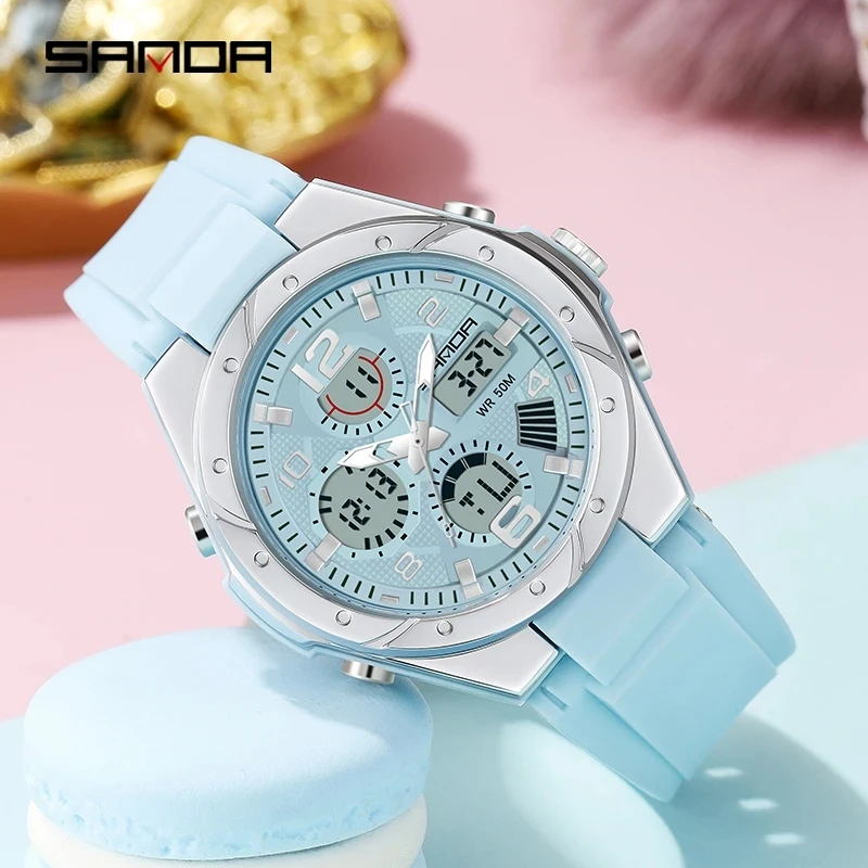 Womens Quartz Watch Womens Watch Women Watches SANDA Analog-Digital Unisex Wristwatch Fashion Resin Bandwatch Luminous Stop 6062 for Women