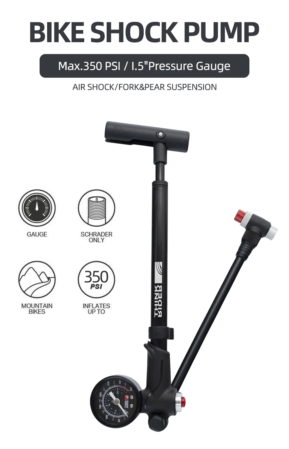 Description Picture 2 of itemNEW ThinkRider Portable High-pressure 350psi Bike Air Pump with Gauge for Fork & Rear Suspension Shock Absorber Mountain Bicycle