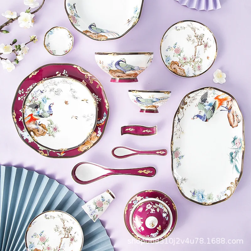 

Light luxury creative bone china tableware high-grade household dishes deep plate soup bowl chopsticks rack porcelain matching